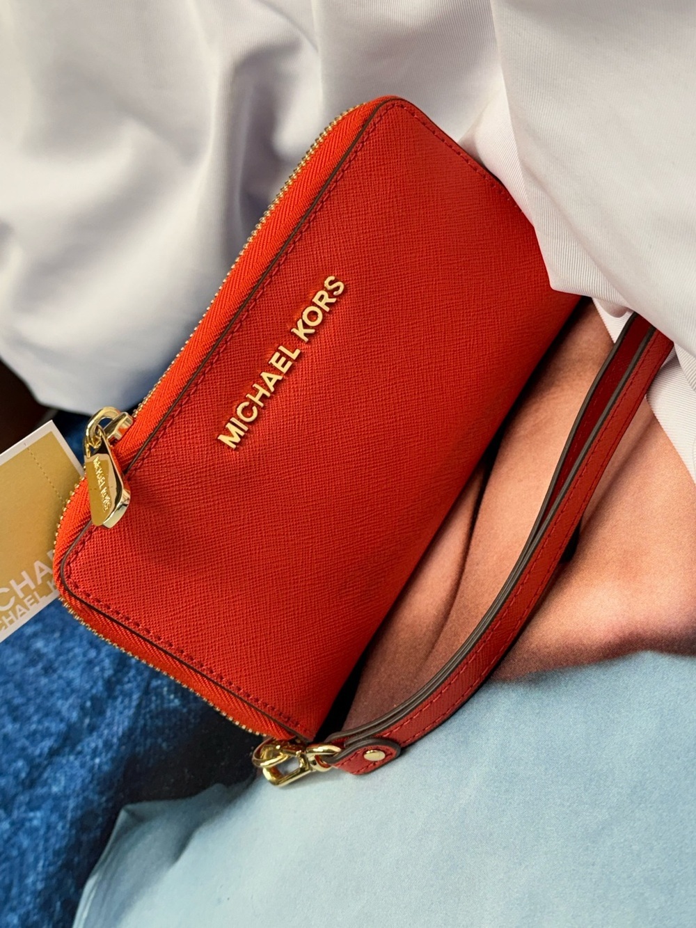 (new+tag) Michael Kors Jet Set Travel Saffiano Leather Wristlet Mandarin Orange